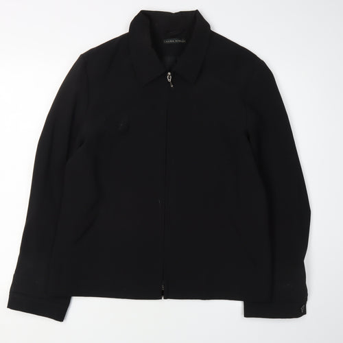 Laura Ashley Women's Black Blazer Size 16 Zip-Front Regular Fit