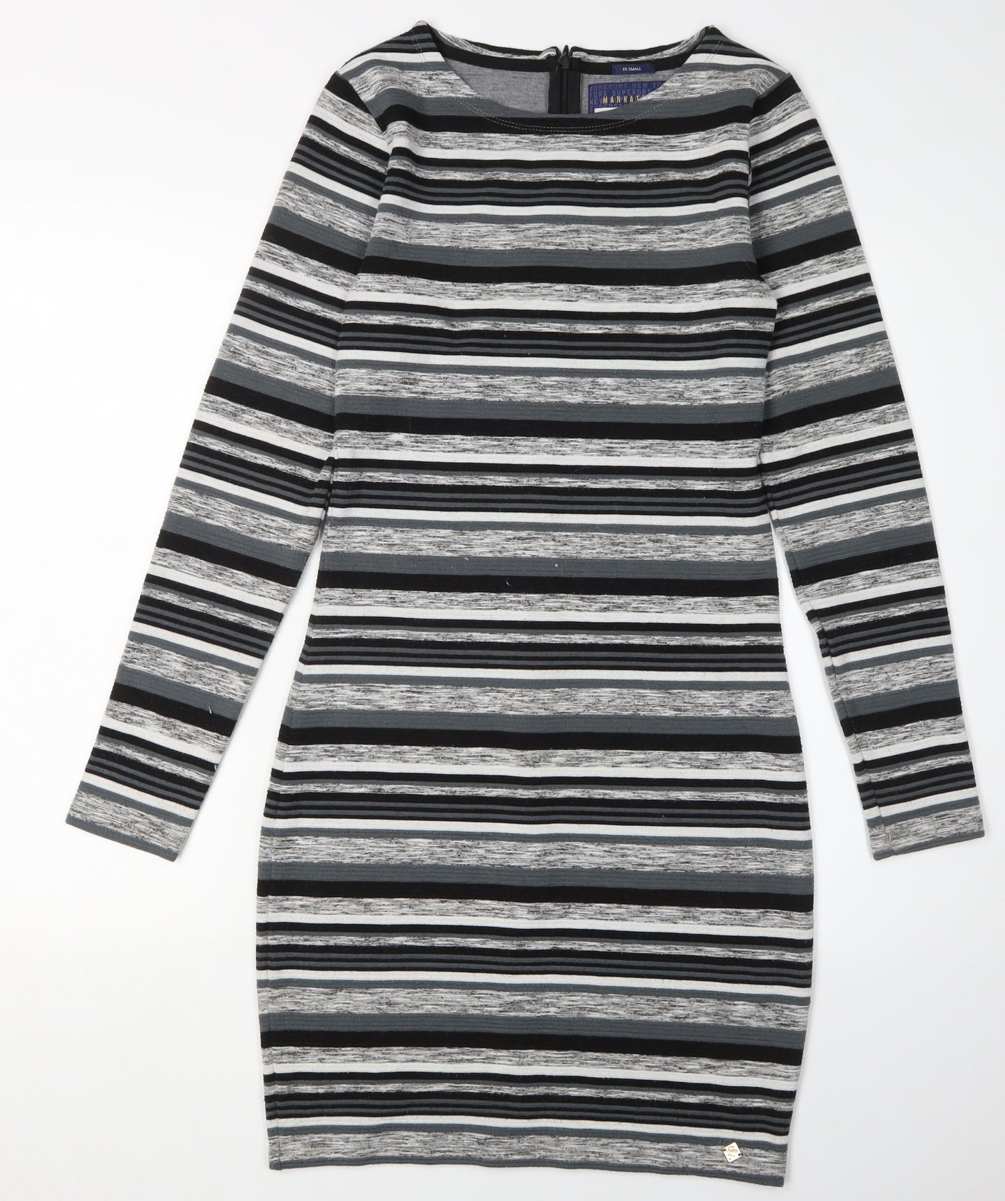 Superdry Women's Grey Striped Bodycon Dress XS