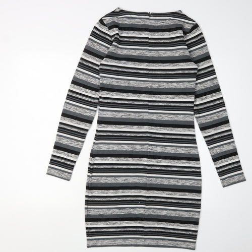 Superdry Women's Grey Striped Bodycon Dress XS