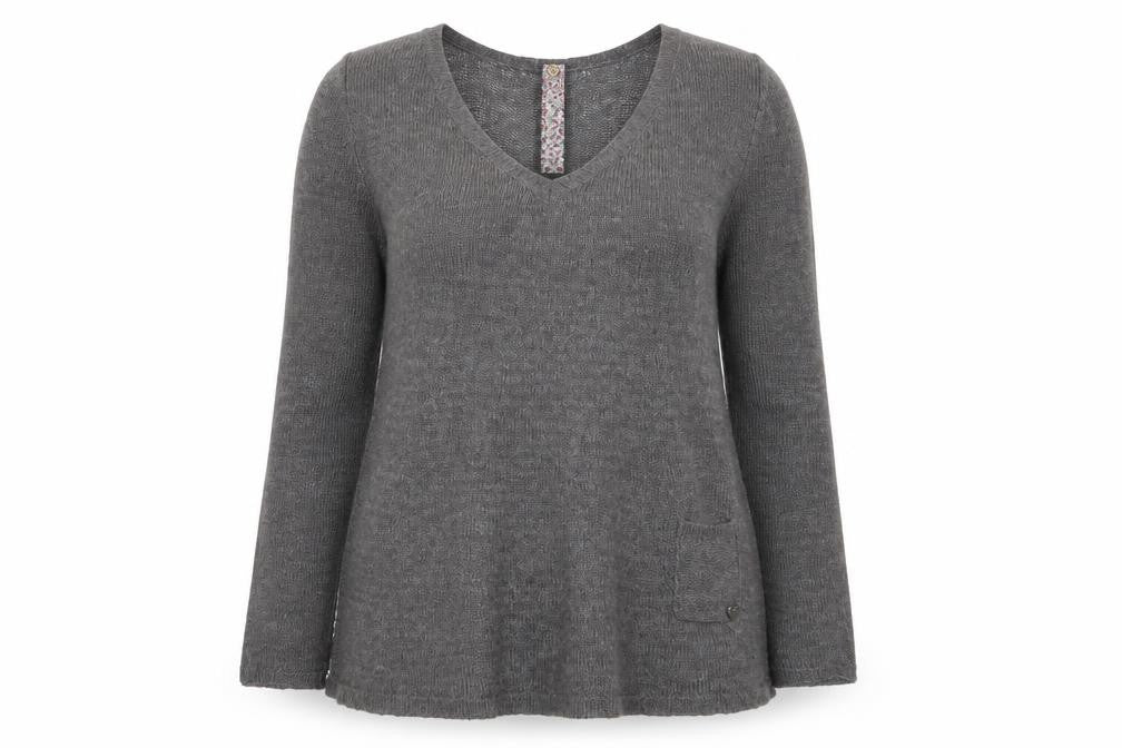 Front view of White Stuff Women's Grey V-Neck jumper, size 8