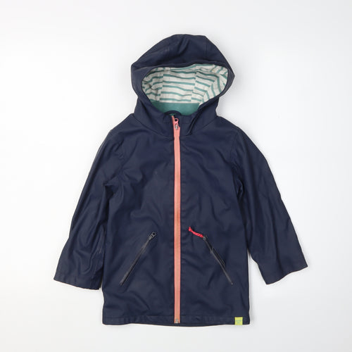 White Stuff Girls Blue Rain Coat 3-4 Years Waterproof Hooded