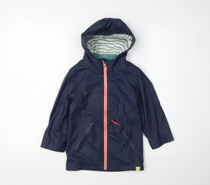 White Stuff Girls Blue Rain Coat 3-4 Years Waterproof Hooded