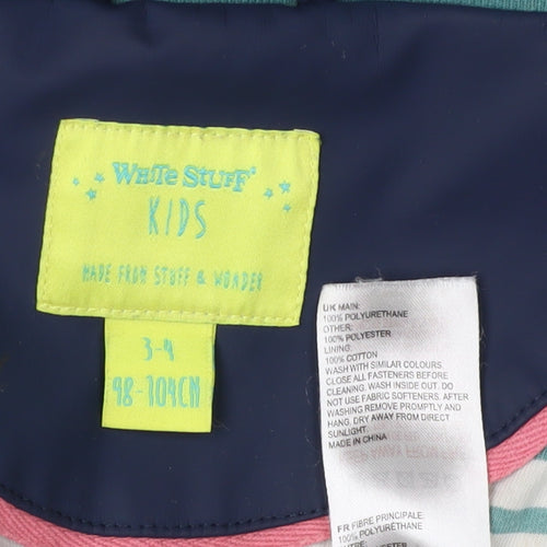 White Stuff Girls Blue Rain Coat 3-4 Years Waterproof Hooded