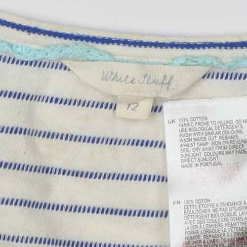 White Stuff Women's White Striped Sleeveless Dress - Size 12