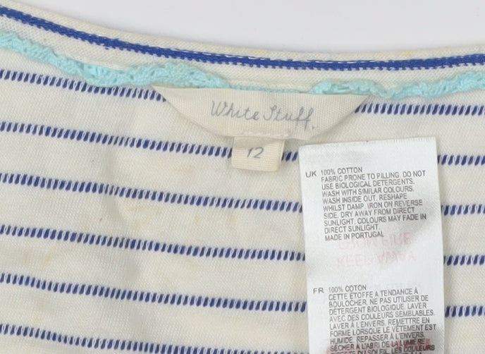 White Stuff Women's White Striped Sleeveless Dress - Size 12