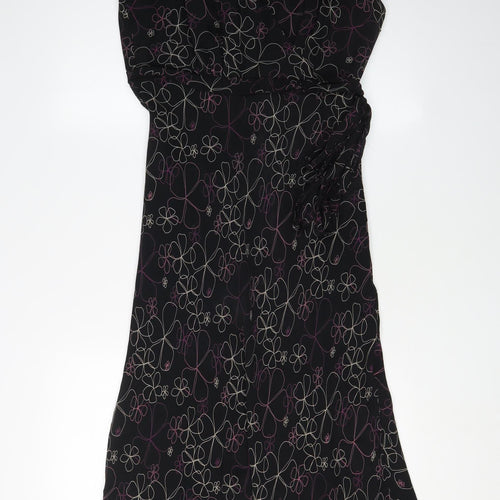 Jaeger Women's Black Floral Silk Wrap Dress, Size 12