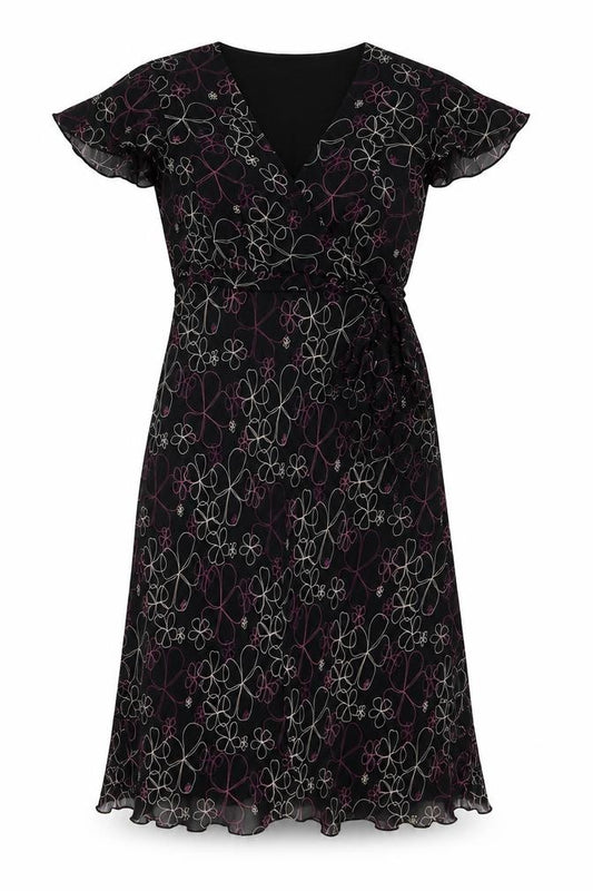 Jaeger Women's Black Floral Silk Wrap Dress, Size 12