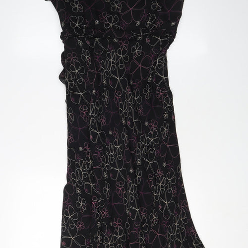 Jaeger Women's Black Floral Silk Wrap Dress, Size 12