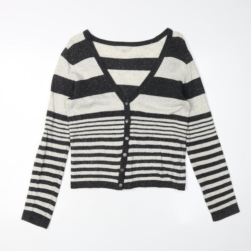 Kew Women's Black Striped Cardigan, M, Wool Blend