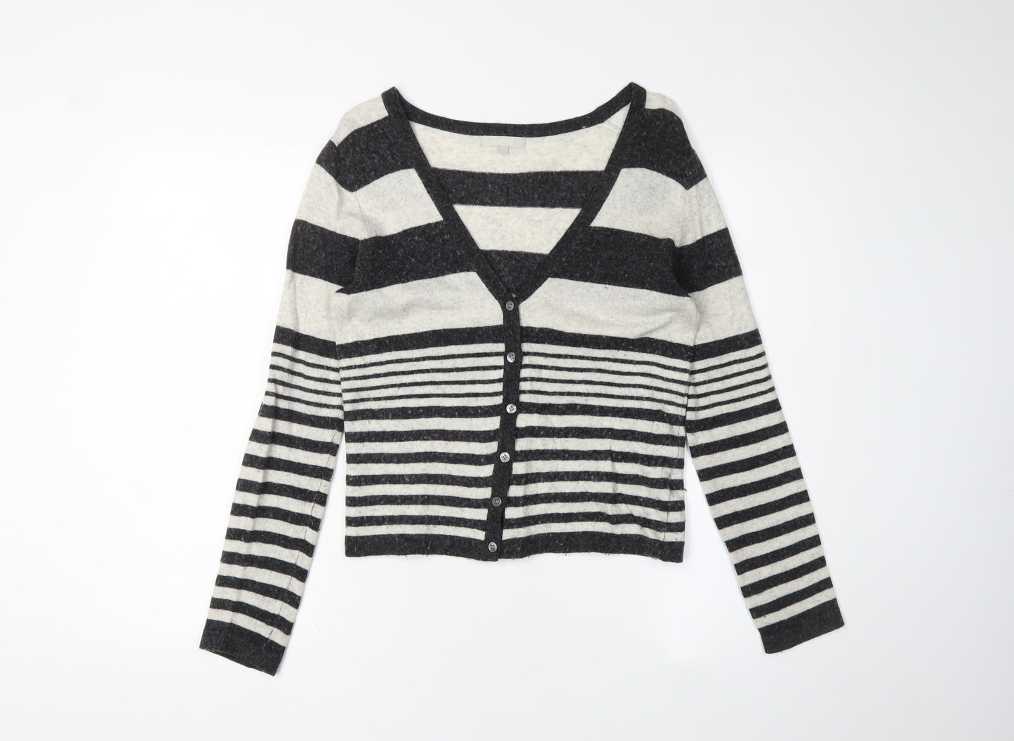 Kew Women's Black Striped Cardigan, M, Wool Blend