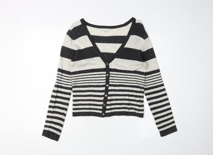 Kew Women's Black Striped Cardigan, M, Wool Blend