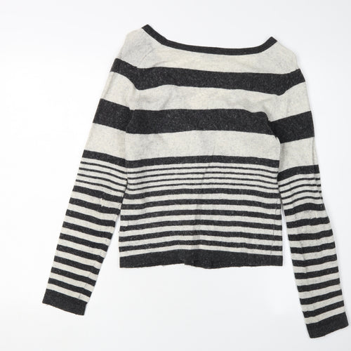 Kew Women's Black Striped Cardigan, M, Wool Blend