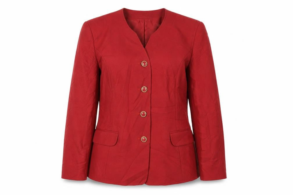 Front view of Eastex Women's Red Suit Jacket, size 12, Four-Button