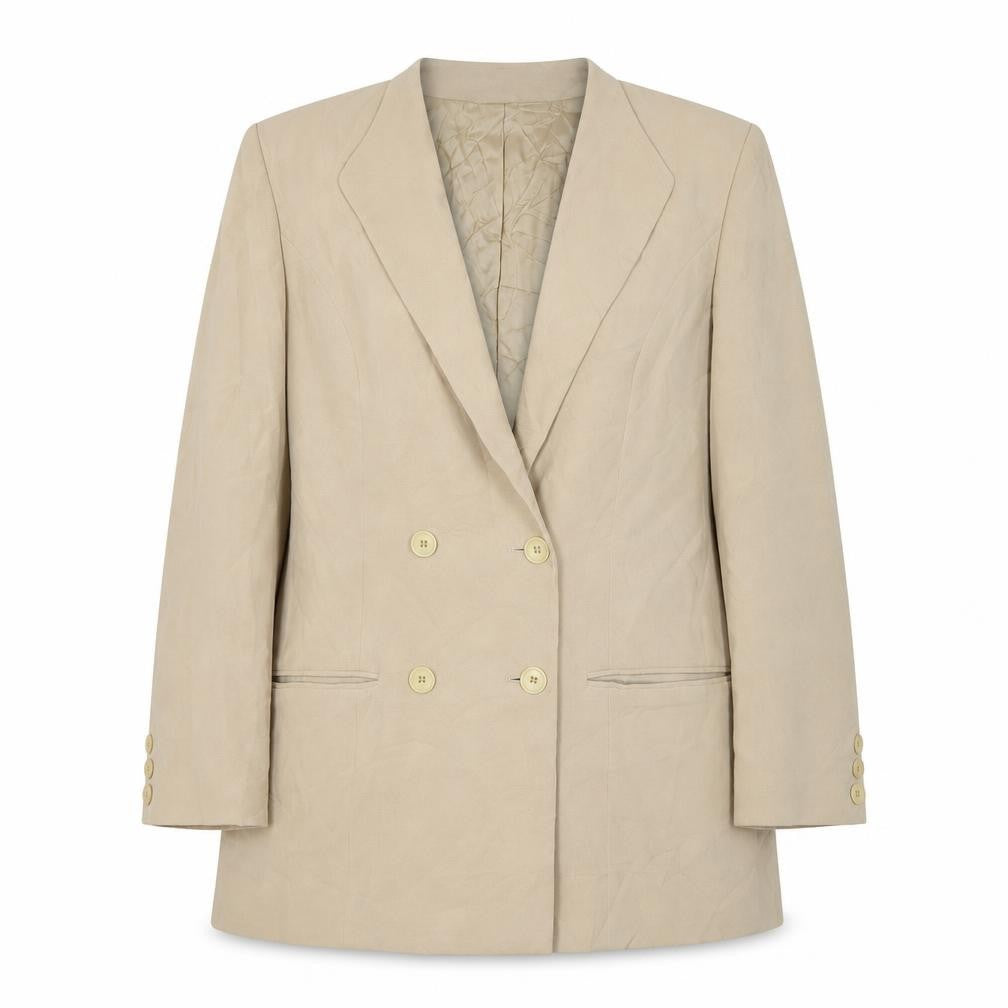 Front view of Alexon Women's Beige Double-Breasted Blazer, size 12