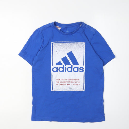 Adidas Boys Blue Graphic Print T-Shirt Size M
