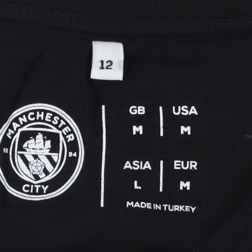 Manchester City Black T-Shirt, Unisex Adults Size 12