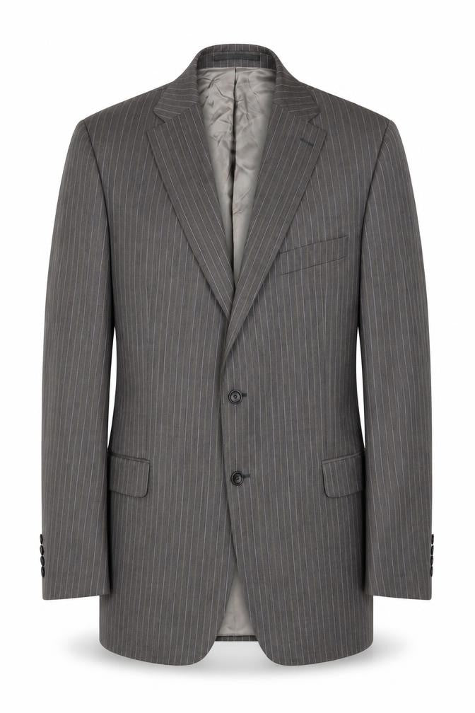 Front view of Van Gils Men’s Grey Striped Suit Jacket, size 46R
