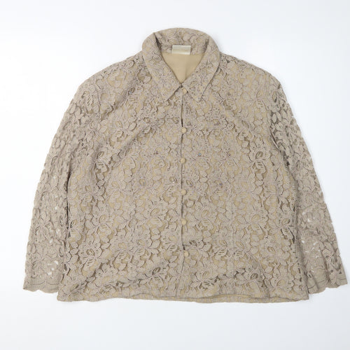 Eastex Beige Lace Blouse Women Size 16 Collared Floral Elegance