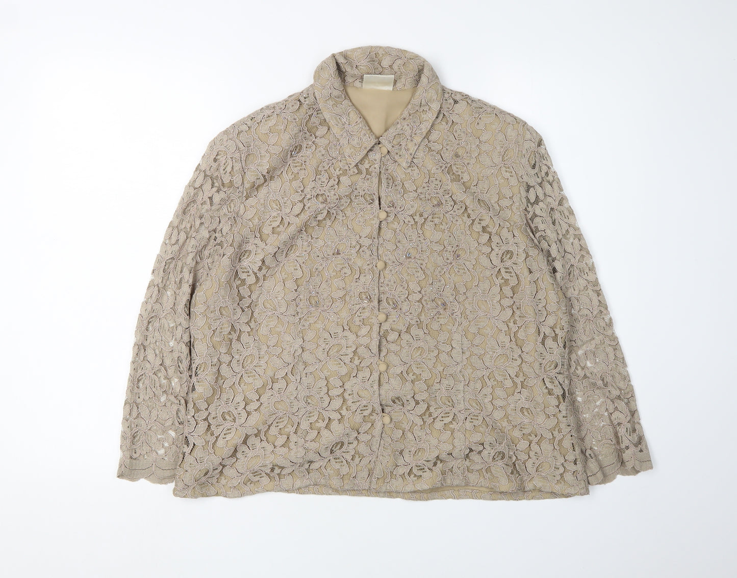 Eastex Beige Lace Blouse Women Size 16 Collared Floral Elegance