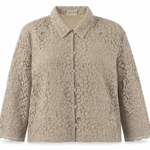 Eastex Beige Lace Blouse Women Size 16 Collared Floral Elegance