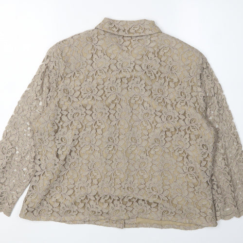 Eastex Beige Lace Blouse Women Size 16 Collared Floral Elegance