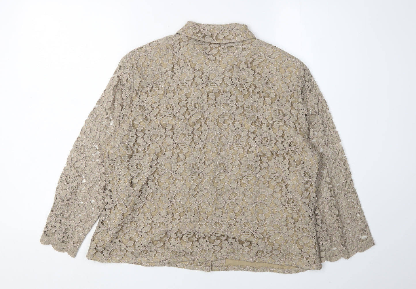 Eastex Beige Lace Blouse Women Size 16 Collared Floral Elegance