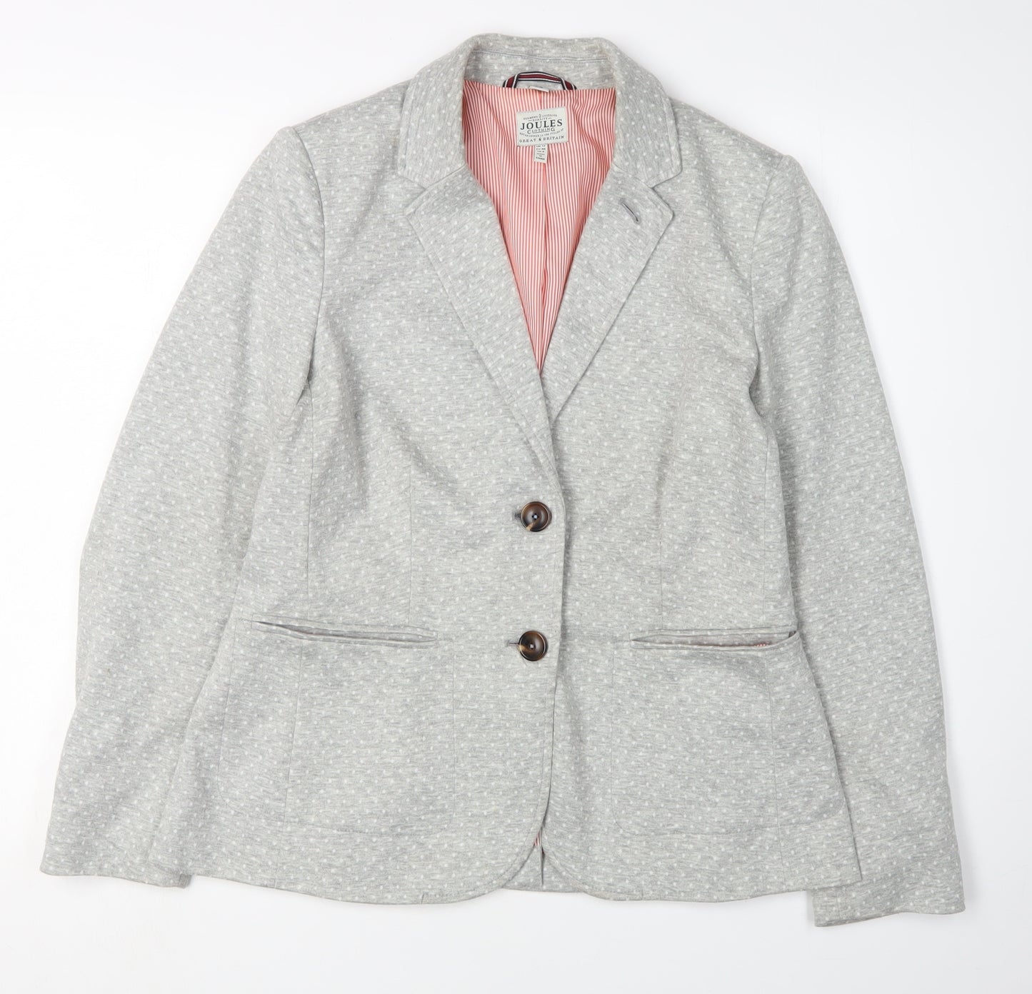 Joules Women's Grey Blazer Size 12 Notch Lapel Lined