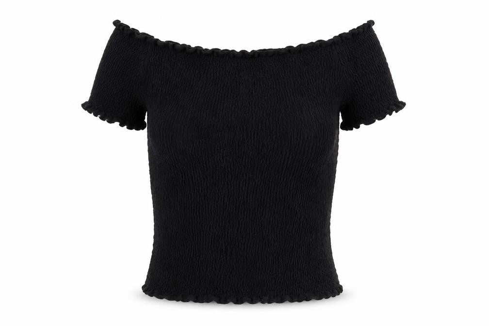 Front view of Marks & Spencer Women's Black Off-Shoulder T-Shirt, size 6