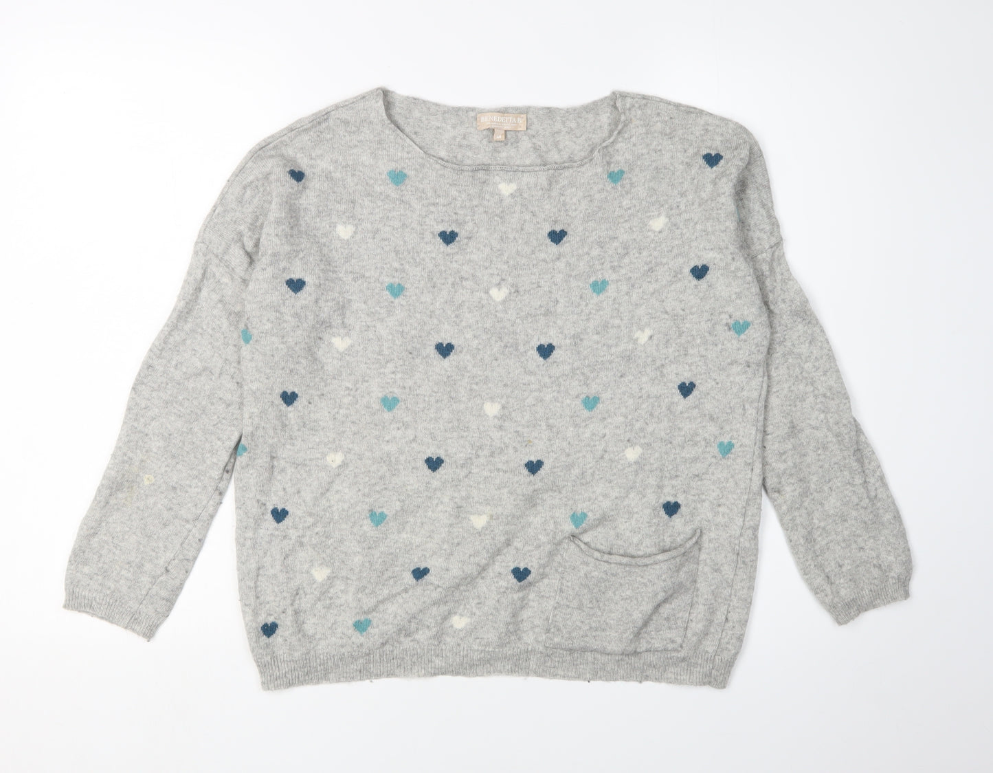 Benedetar Women’s Grey Heart Pullover Size M