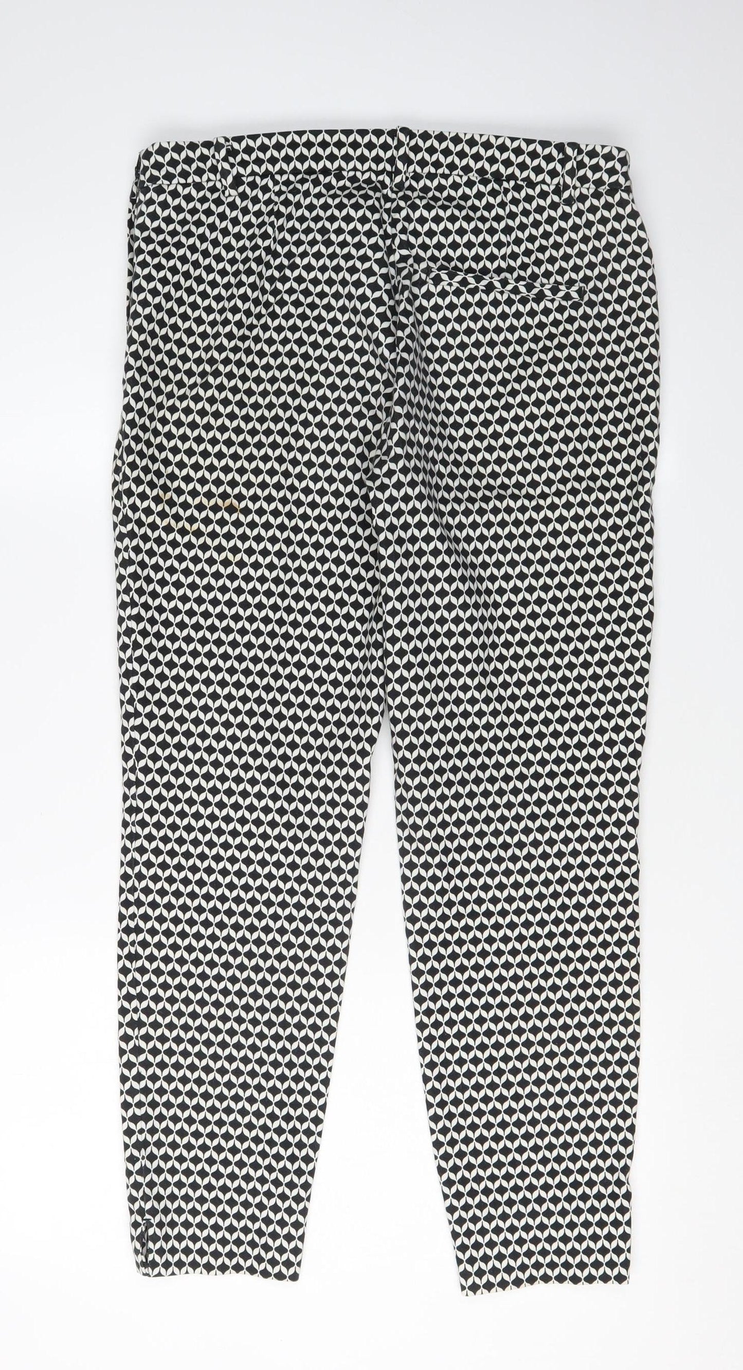 H&M Women's Black Geometric Cropped Trousers Size 12