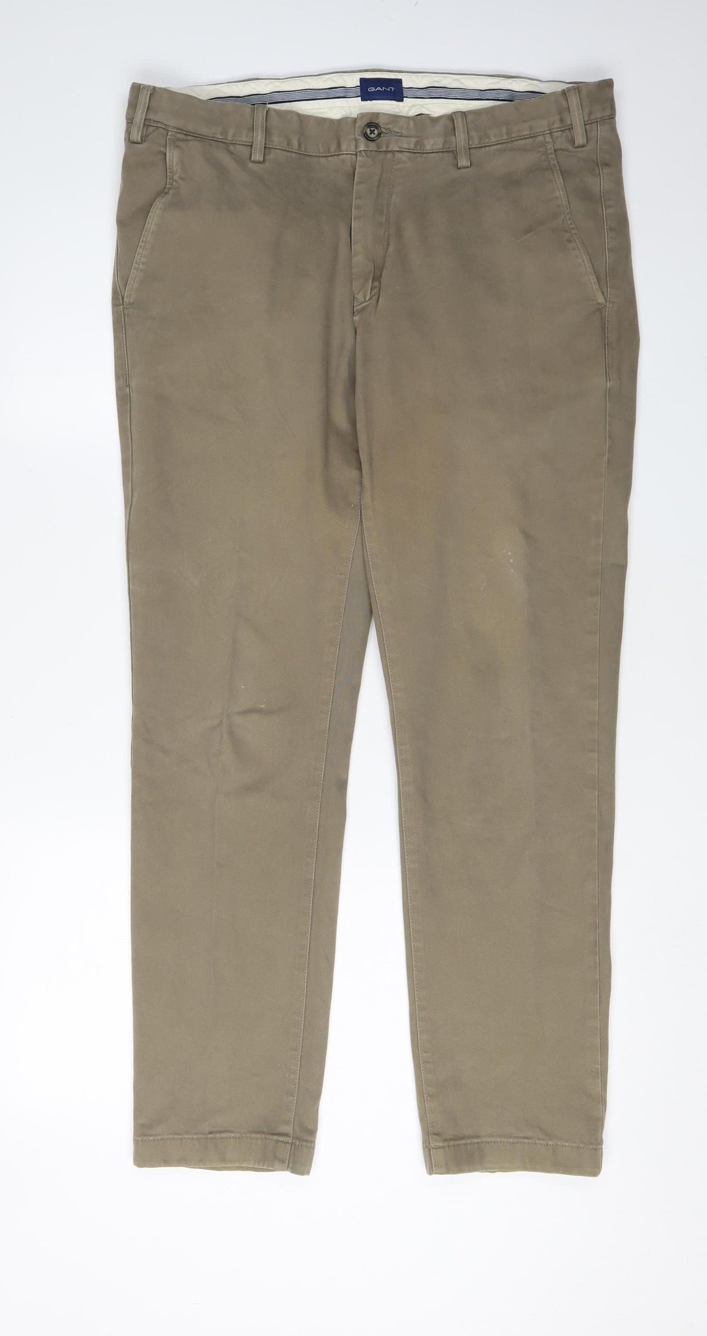 GANT Men's Beige Chino Trousers, 36W/30L, Slim Fit