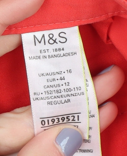 M&S Womens Red Chino Trousers Size 16 Regular