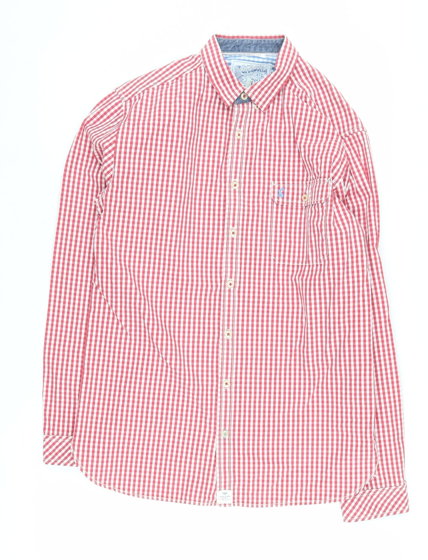 Joules Men's Red Checked Long Sleeve Shirt - Medium