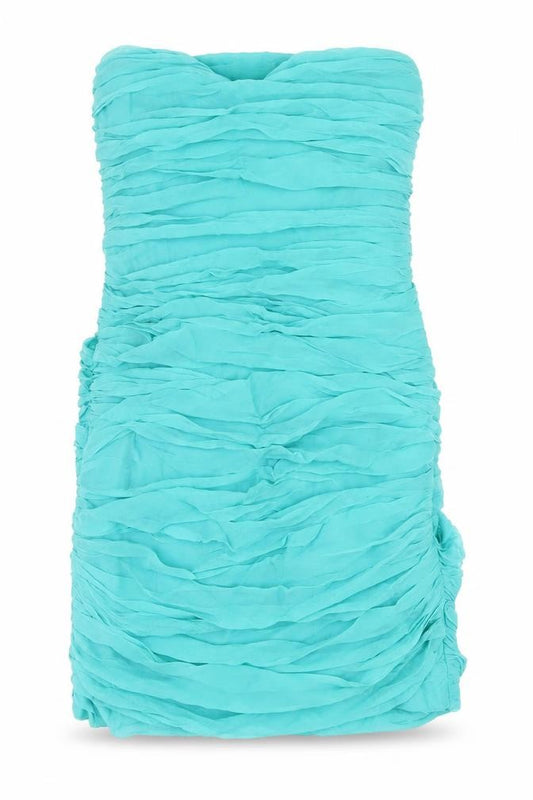 Front view of Marley Women's Blue Silk Bodycon Midi Dress S