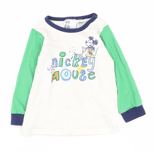 H&M Unisex Baby Green Mickey Long Sleeve T-Shirt 12-18M