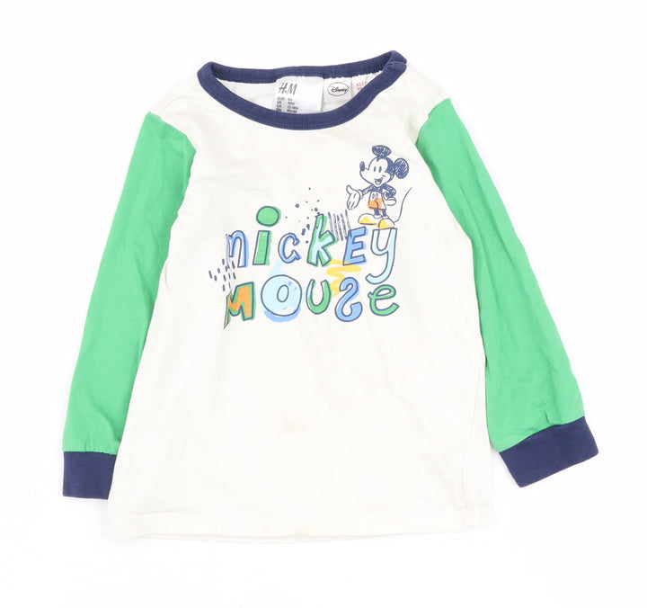 H&M Unisex Baby Green Mickey Long Sleeve T-Shirt 12-18M