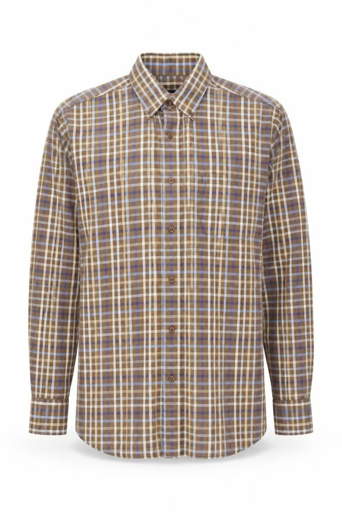 Guise Men's Brown Check Long Sleeve Casual Shirt M