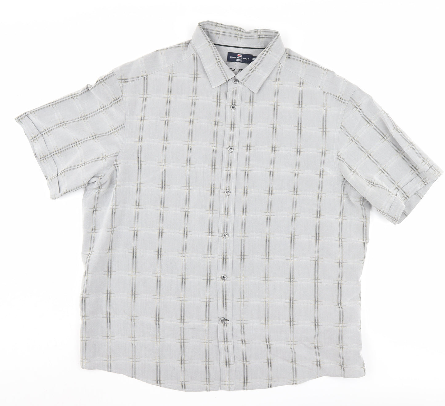 Marks and Spencer Men's Grey Plaid Button-Up Shirt 2XL
