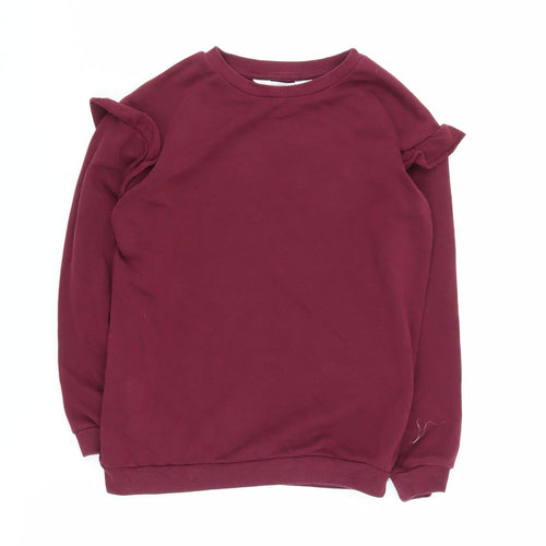 H&M Girls Red Pullover Sweatshirt, 8 Years, Ruffle Accent