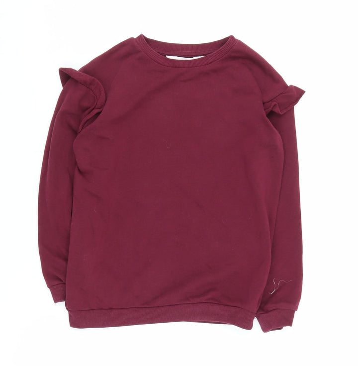H&M Girls Red Pullover Sweatshirt, 8 Years, Ruffle Accent