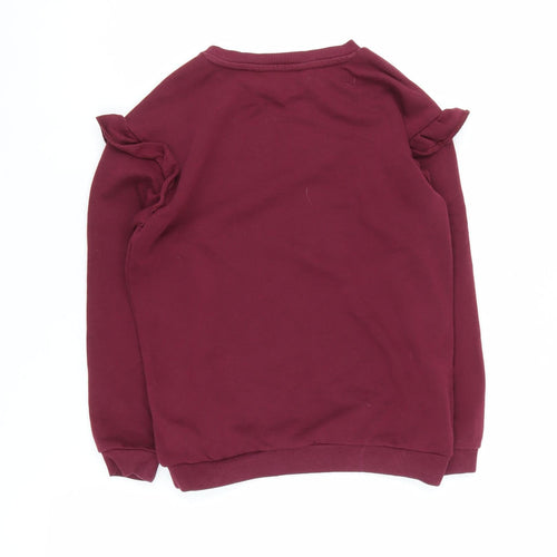 H&M Girls Red Pullover Sweatshirt, 8 Years, Ruffle Accent