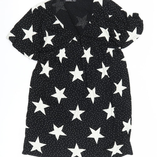 Boohoo Women's Black Star Pattern Shift Dress Size 8