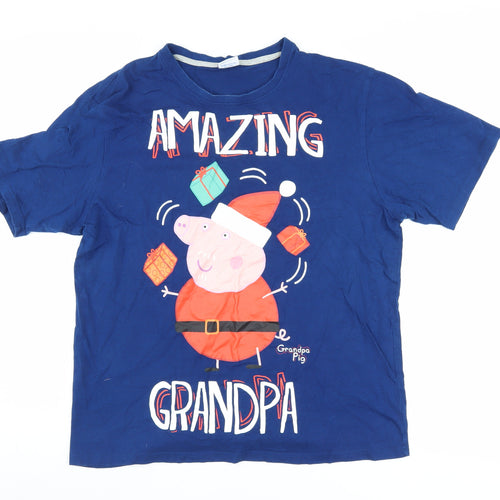 Peppa Pig Men's Blue Christmas T-Shirt Medium