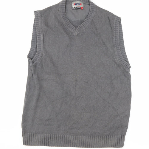 Promo Stars Grey Cotton Men's V-Neck Vest - Size S