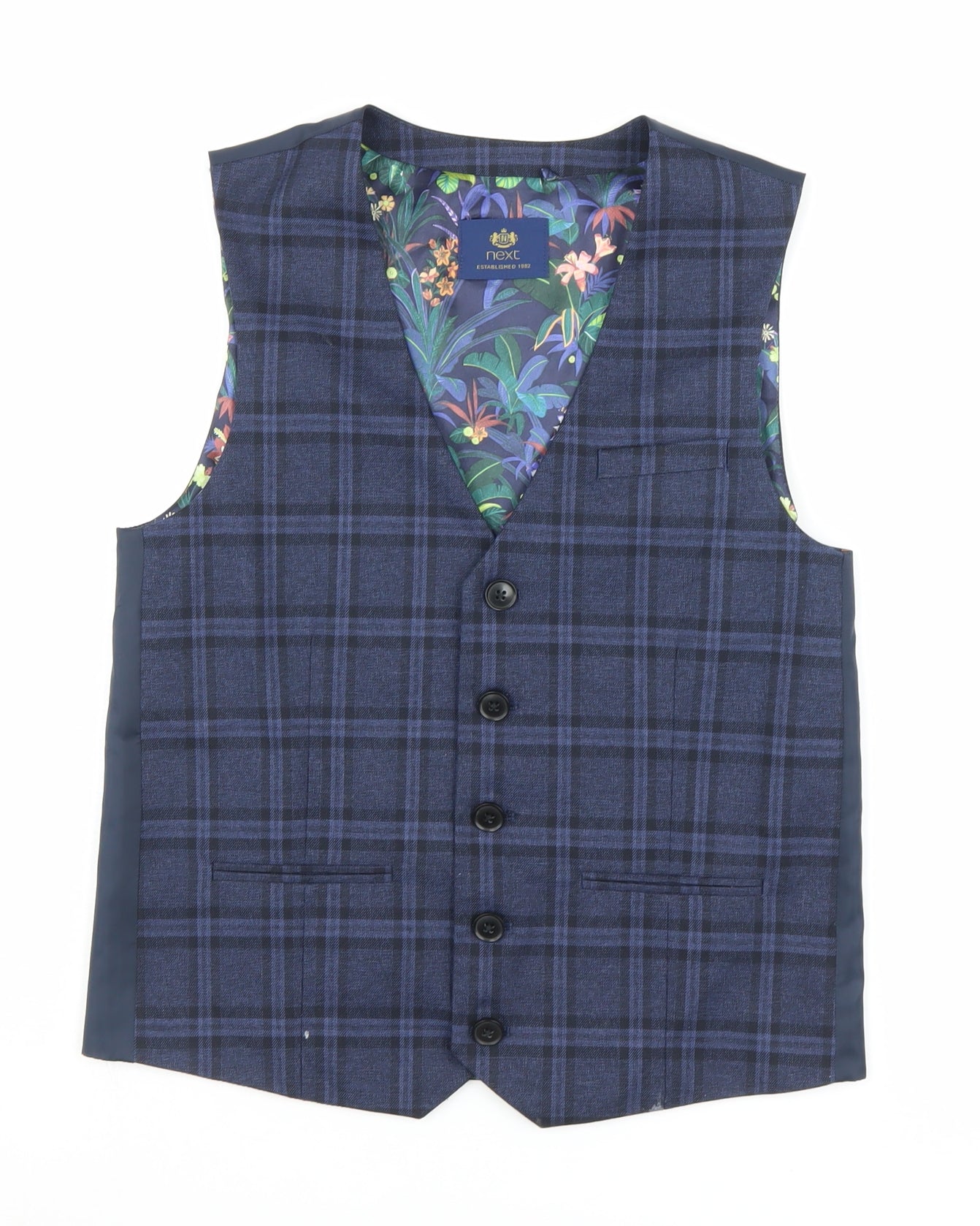 Next Boys Blue Plaid Suit Waistcoat 13 Years