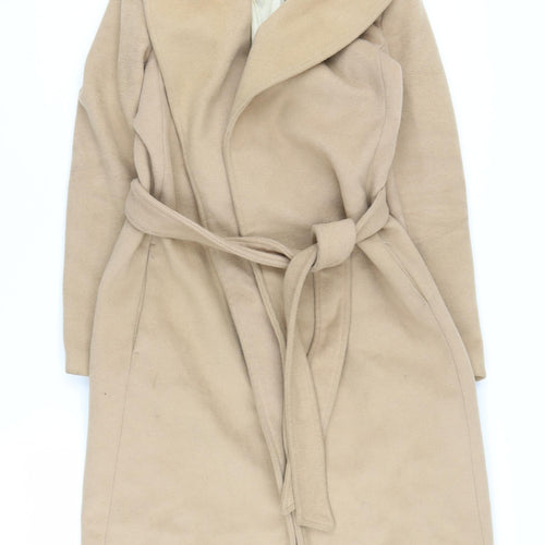H&M Women's Beige Long Belted Coat - Size 4