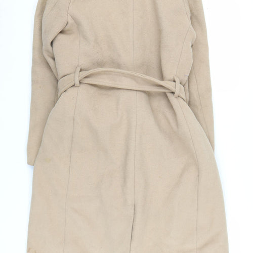 H&M Women's Beige Long Belted Coat - Size 4