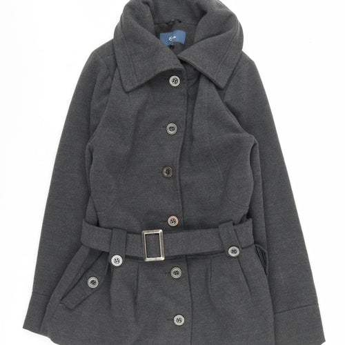 Evie Women's Grey Pea Coat - Size 10, Belted, Buttoned