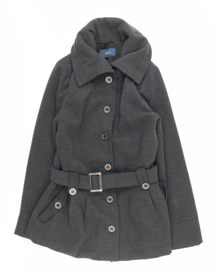 Evie Women's Grey Pea Coat - Size 10, Belted, Buttoned