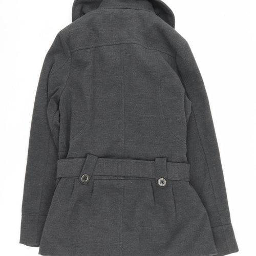 Evie Women's Grey Pea Coat - Size 10, Belted, Buttoned